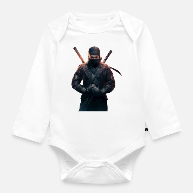 Ninja avec des épées - Body Bébé bio manches longues - blanc