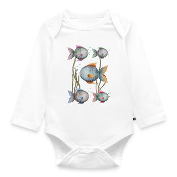 Bunte Fische - Aquarium, Meeresbewohner - Baby Bio-Langarm-Body - Weiß - Vorne