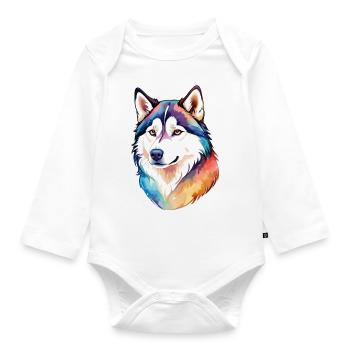 Siberian Husky Watercolors - Organic Longsleeve Baby Bodysuit - white - Front