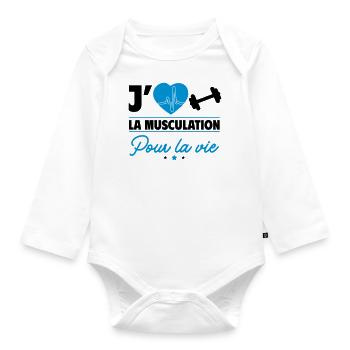 J'aime la musculation pour la vie - Body Bébé bio manches longues - blanc - Devant