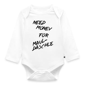 Need Money for Mauldäschle - Baby Bio-Langarm-Body - Weiß - Vorne