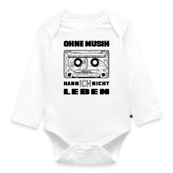 Kassette - Ohne Musik kann ich nicht leben - Baby Bio-Langarm-Body - Weiß - Vorne
