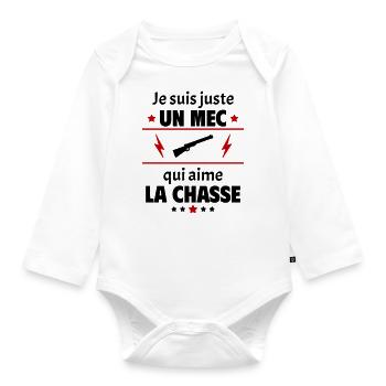Juste un mec qui aime la chasse, chasseur, noël - Body Bébé bio manches longues - blanc - Devant