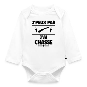 J'peux pas j'ai chasse, chasseur, chasseuse, noël - Body Bébé bio manches longues - blanc - Devant