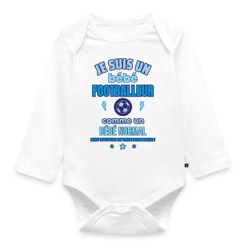 Bébé Footballeur,Cadeau de naissance Drôle,foot - Body Bébé bio manches longues - blanc - Devant