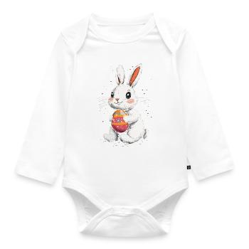 Lapin de Pâques avec oeuf de Pâques Vintage - Body Bébé bio manches longues - blanc - Devant