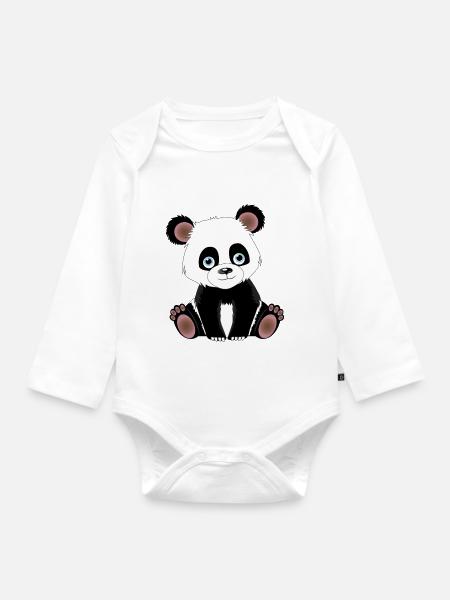Panda - Baby Bio-Langarm-Body - Weiß