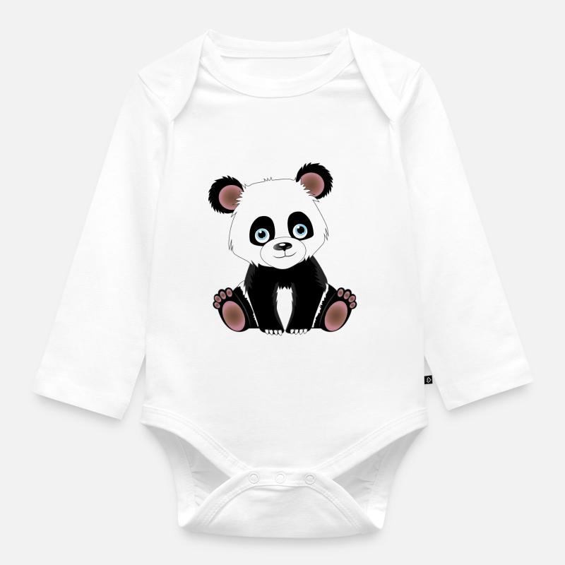 Panda - Body Bébé bio manches longues - blanc