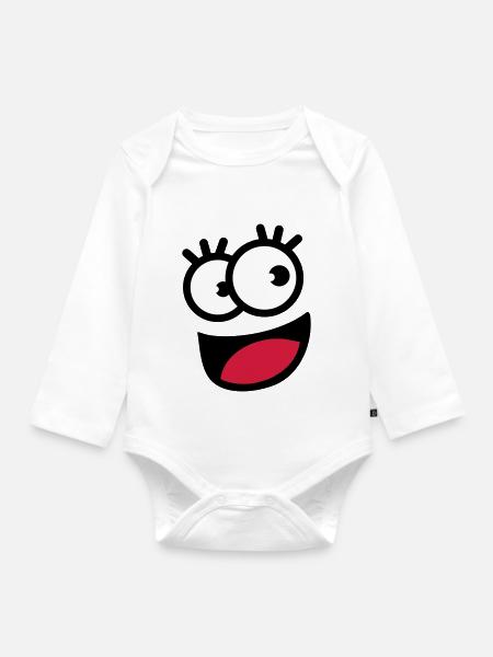 funnyface - Organic Longsleeve Baby Bodysuit - white
