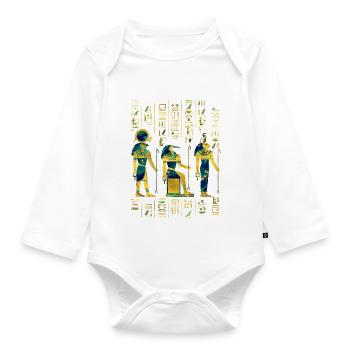 Egyptian Deities on hieroglyphics gold and marble - Organic Longsleeve Baby Bodysuit - white - Front