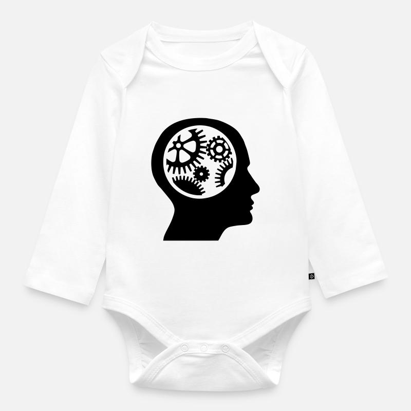 Engrenages dans la tête - silhouette - Body Bébé bio manches longues - blanc