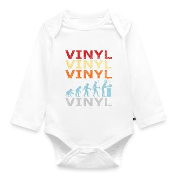 Retro Vintage Evolution DJ Vinyl Record - Organic Longsleeve Baby Bodysuit - white - Front