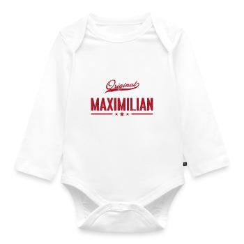 Maximilian T-Shirt Name First Name Child Gift - Organic Longsleeve Baby Bodysuit - white - Front