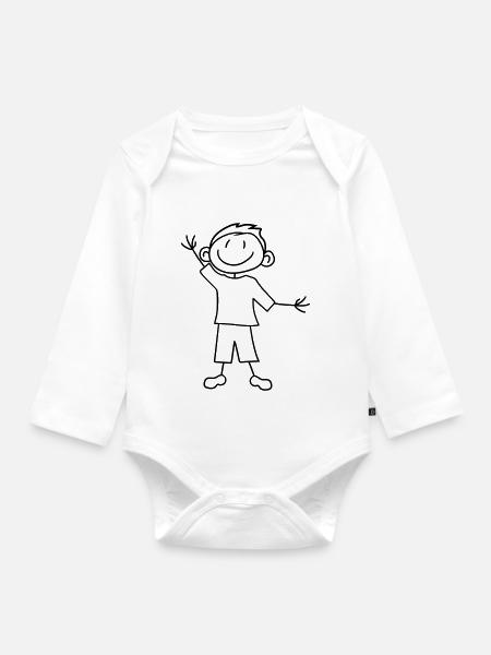 begruessen winken familie gemalt kind kritzel comi - Baby Bio-Langarm-Body - Weiß