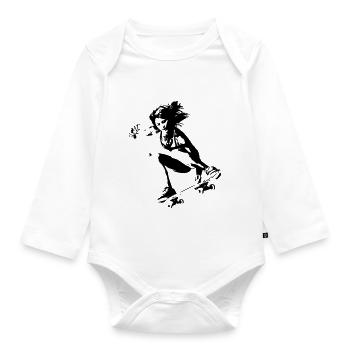 Fille de patineur à roulettes Longboard - Body Bébé bio manches longues - blanc - Devant