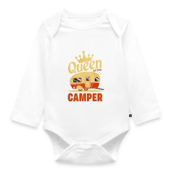 Queen Camper Camping Holiday Caravan Gift - Organic Longsleeve Baby Bodysuit - white - Front