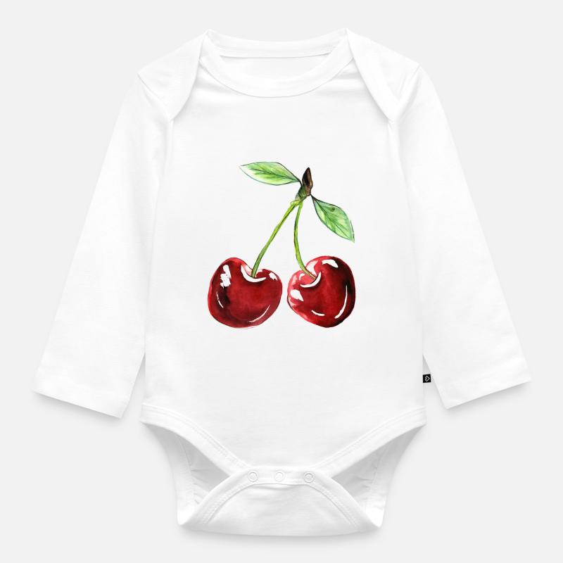 Kirsche - Baby Bio-Langarm-Body - Weiß