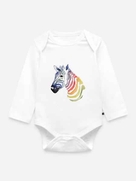 Buntes Zebra - Baby Bio-Langarm-Body - Weiß