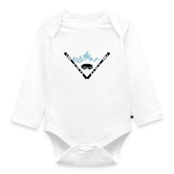 Ski, mountains and goggles - Organic Longsleeve Baby Bodysuit - white - Front