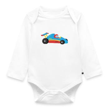 Rennfahrer im Rennwagen - Baby Bio-Langarm-Body - Weiß - Vorne