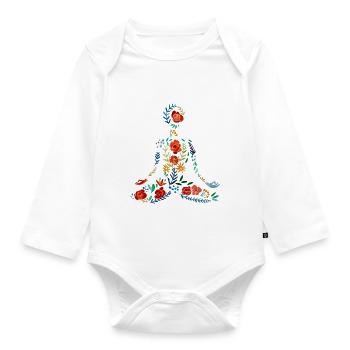 Yoga meditation I self love I watercolor flowers - Organic Longsleeve Baby Bodysuit - white - Front