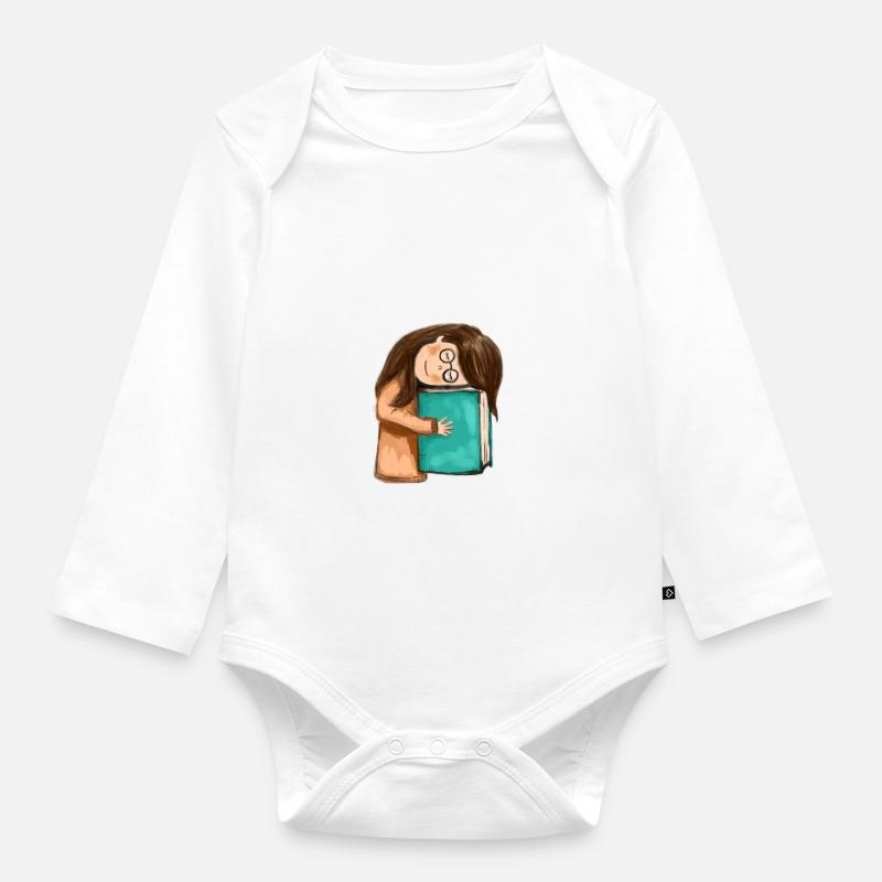 Buch, Bücher, kleines Mädchen mit einem Buch - Baby Bio-Langarm-Body - Weiß