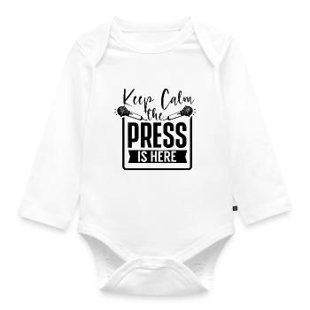 Stay calm the press is here press member - Organic Longsleeve Baby Bodysuit - white - Front