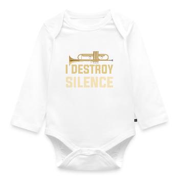 I Destroy Silence Drôle de joueur de trombone marchant - Body Bébé bio manches longues - blanc - Devant