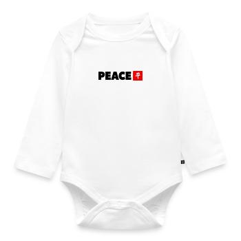 Peace mit japanischem Kanji in schwarz und rot - Baby Bio-Langarm-Body - Weiß - Vorne