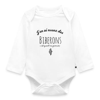 J'en ai assez des biberons c'est quand ma glace - Body Bébé bio manches longues - blanc - Devant