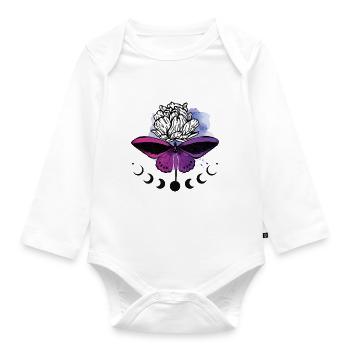 Moon phases Butterfly - purple, pink, butterfly, flower - Organic Longsleeve Baby Bodysuit - white - Front