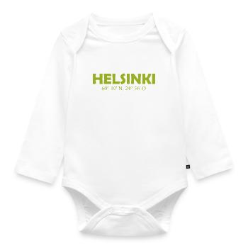 Helsinki Finland - Coordinates Longitude Latitude - Baby Bio-Langarm-Body - Weiß - Vorne