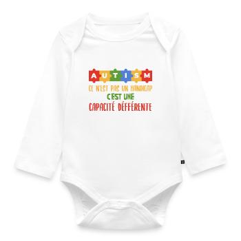 Autisme, Je porte bleu - Body Bébé bio manches longues - blanc - Devant