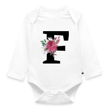 Buchstabe f blumig - Baby Bio-Langarm-Body - Weiß - Vorne