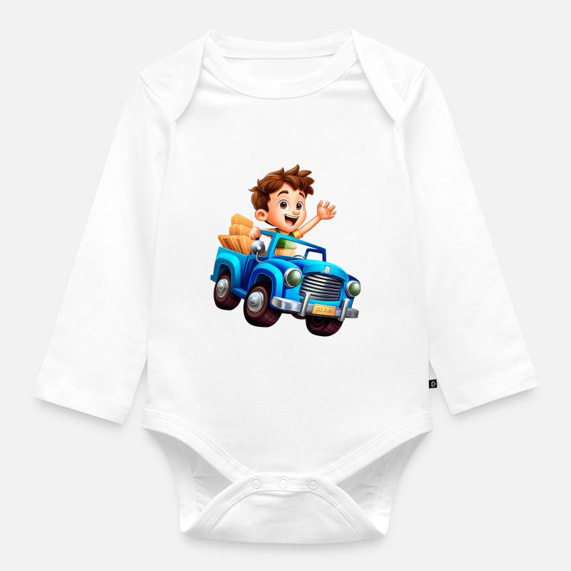 Der Junge und das Auto - Baby Bio-Langarm-Body - Weiß