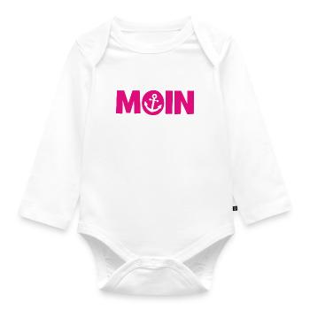 Moin - Guten Morgen - Nordsee - Ostsee - Anker - Baby Bio-Langarm-Body - Weiß - Vorne
