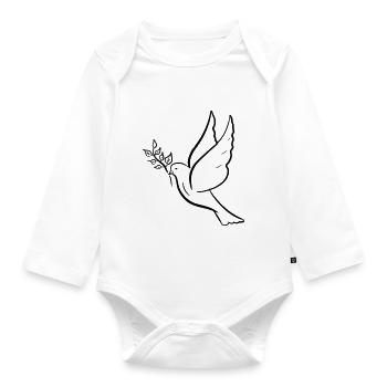 Friedenstaube, hand gezeichnet. Friedenssymbol - Baby Bio-Langarm-Body - Weiß - Vorne