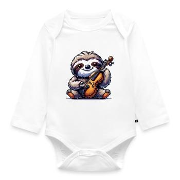 Mignon paresseux violoniste musique classique - Body Bébé bio manches longues - blanc - Devant