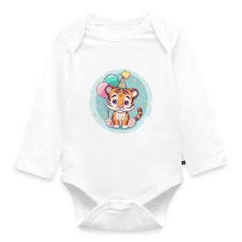 Tiger Geburtstag Baby - Baby Bio-Langarm-Body - Weiß - Vorne