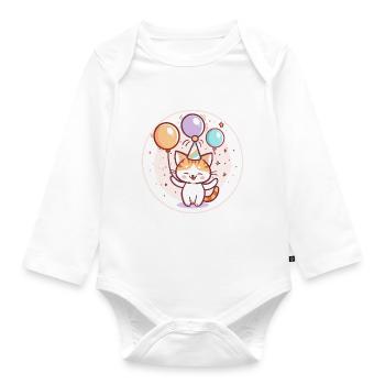 Katze Geburtstag Comic - Baby Bio-Langarm-Body - Weiß - Vorne