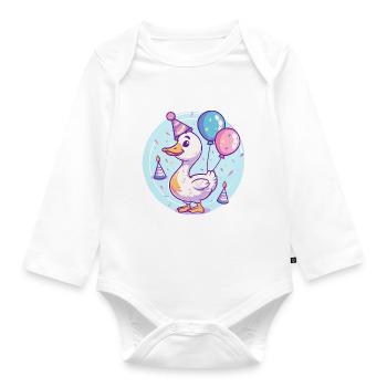 Gans Geburtstag Comic - Baby Bio-Langarm-Body - Weiß - Vorne