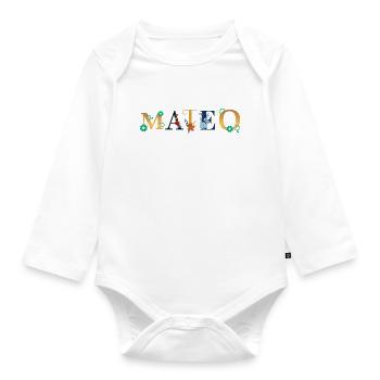 MATEO Name mit Blumen geschmückt - Baby Bio-Langarm-Body - Weiß - Vorne