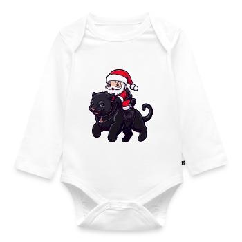 Panthère Père Noël dessin animé - Body Bébé bio manches longues - blanc - Devant