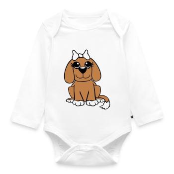 Dog Sitting Little Pretty Lady Bow Female - Organic Longsleeve Baby Bodysuit - white - Front