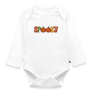 Spooky Kürbis Schriftzug - Baby Bio-Langarm-Body - Weiß - Vorne