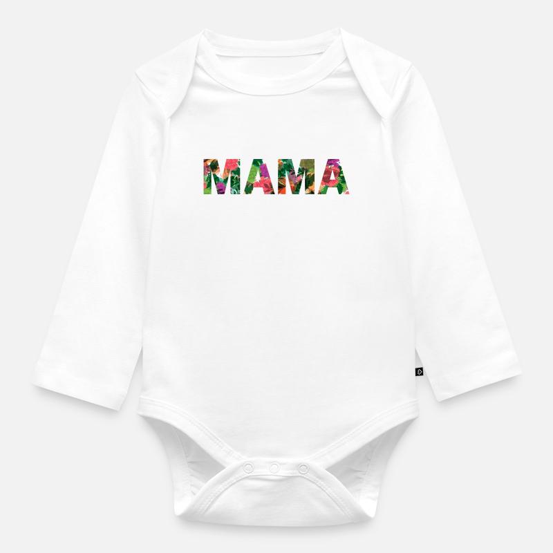 MAMA Tropenblüten Muster - Muttertag, Geburt - Baby Bio-Langarm-Body - Weiß