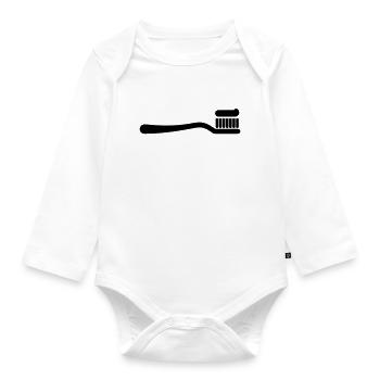 Toothbrush with toothpaste, dental hygiene - Organic Longsleeve Baby Bodysuit - white - Front