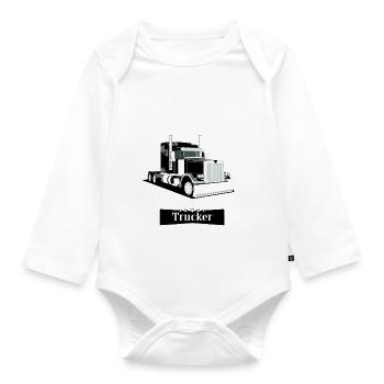 Best Trucker, 100% Trucker, Truck Mesh Design - Organic Longsleeve Baby Bodysuit - white - Front