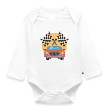 Autorennen - Baby Bio-Langarm-Body - Weiß - Vorne