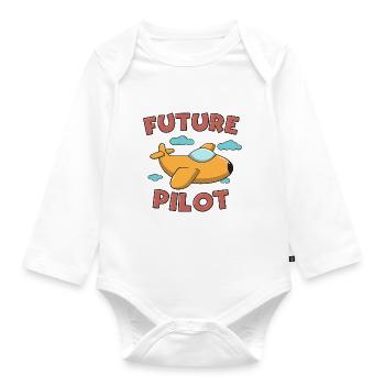 Future Pilot Gift - Organic Longsleeve Baby Bodysuit - white - Front